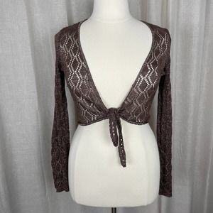 Y2K Womens Sweater Large Brown Silver Glitter Shrug Fairy Grunge Balletcore FLAW